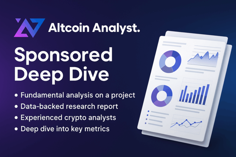 Promotional banner for Altcoin Analyst's Sponsored Deep Dive service, featuring a gradient background, logo, and a realistic crypto research report with charts and graphs. Highlights include fundamental analysis, data-backed insights, and expert crypto research for Web3 projects.